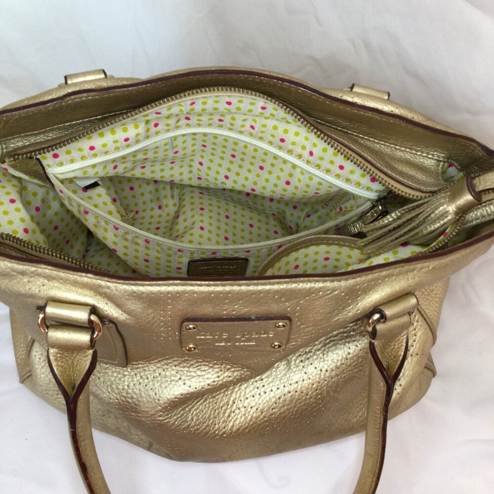 Kate Spade York Street Metallic Gold Leather Satchel • WKRU0812 • Care Cards - Picture 15 of 16